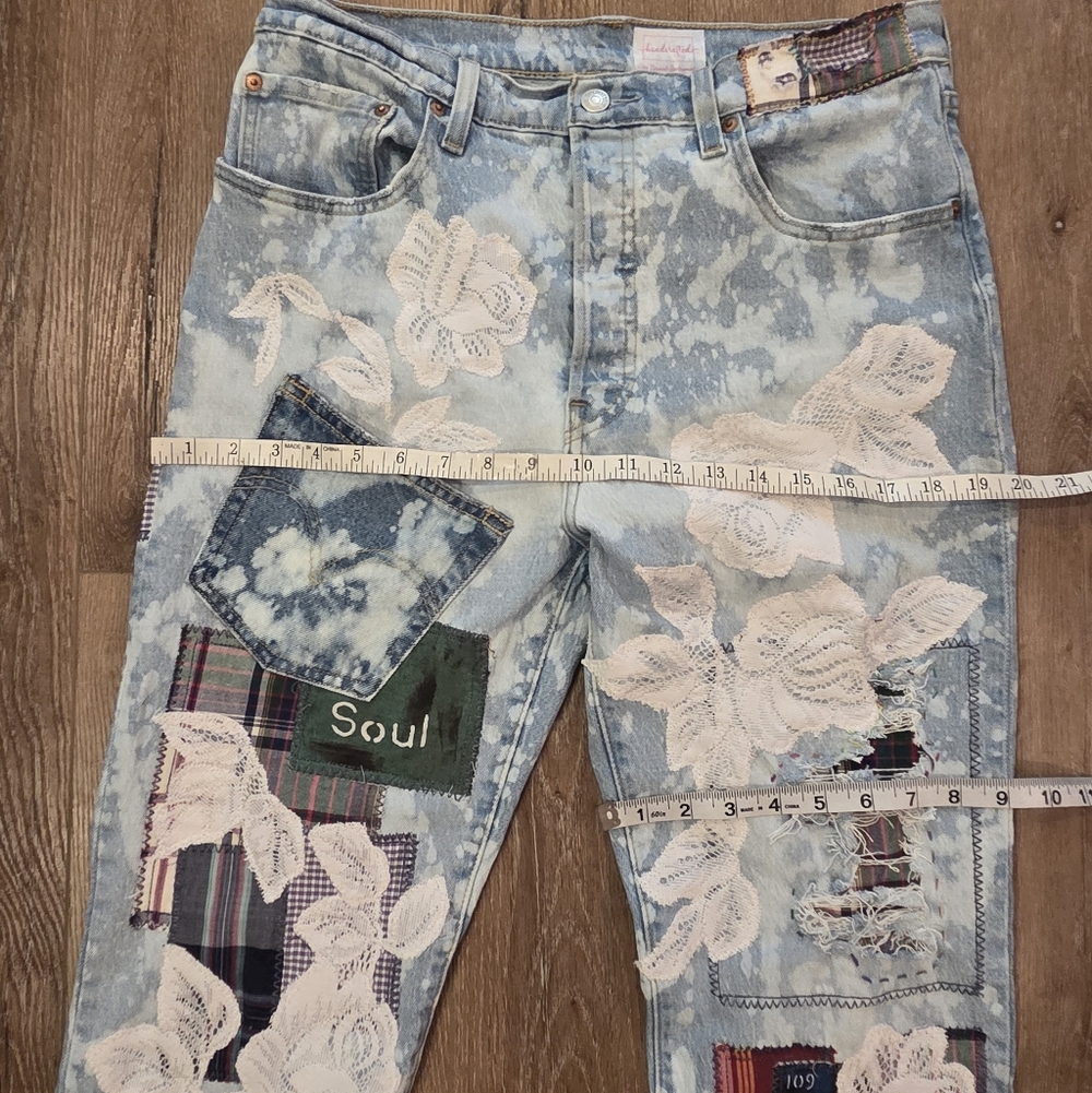 Levi 501 Button Fly Upcycled Patchwork Denim Jean… - image 5